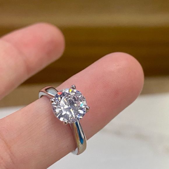 COPY - Stamped 18k gold solitaire cubic Zirconia promise wedding ring - Picture 2 of 6